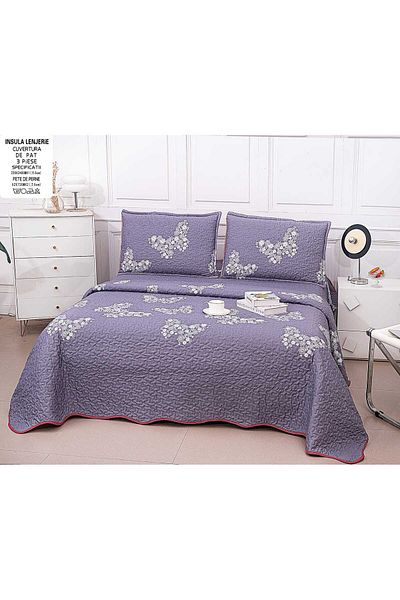FIONNA.RO Double-Sided Quilted Cotton Blanket - Pink With Lace Butterflies