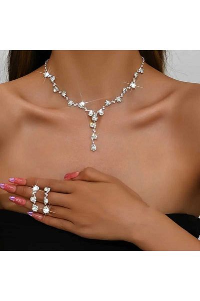 Ümaks Silvers Sparkling Elegance 3-Piece Stone Jewelry Set – Necklace, Earrings, Bracelet |   Wedding & Special Occasion Chic