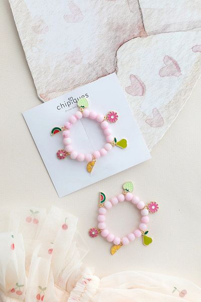 chipiques Sugar Pink Fruit Charm Bead Children's Bracelet