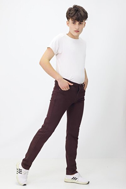 RAPİDO LİFE Erkek Çocuk Genç Bordo Renk Kot Pantolon Düğmeli Likralı Slim Fit Kesim