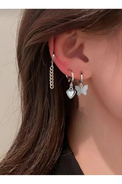 Shiklik MODA مجموعة أقراط على شكل قلب فراشة أنيقة - تكمل أناقتك