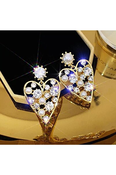 Shiklik MODA قم بتكملة أناقتك مع أقراط أنيقة على شكل قلب مرصعة بالأحجار واللؤلؤ