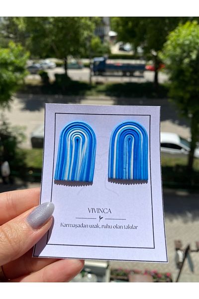 VIVINCA Handmade Polymer Clay Colorful Vibrant Lightweight Earrings - Vivinca Waves of Blue