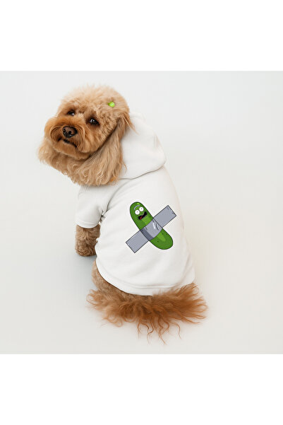 Buddy Store ملابس للقطط والكلاب - سويت شيرت أبيض مطبوع بغطاء للرأس