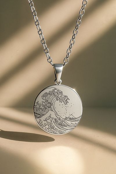 ArtinArt The Great Wave (the Great Wave)- Hokusai |   316L Steel Necklace