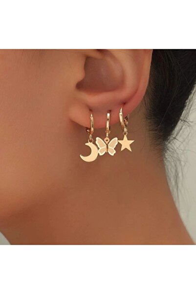 Shiklik MODA مجموعة أقراط أنيقة بتصميم النجمة والقمر والفراشة