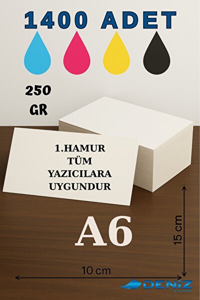 Deniz Karton Toptan 1400 Adet | A6 Boy 1. Hamur Baskı Kağıdı - 250 Gram - Dav...