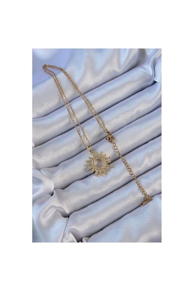 Skygo 316L Steel Chain Gold Color Zircon Jewelled Shining Sun Necklace - Tj-Bko9105