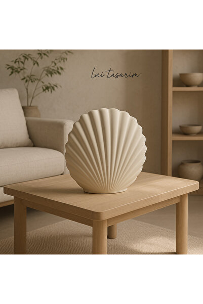 Lui Tasarım Krem Deniz Kabuğu XL Boy Istiridye Vazo Doğal Seramik Krem Rengi ...