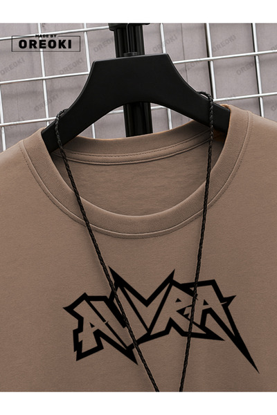 EFFRENATU Aura Printed Cotton Unisex Light Brown T-Shirt-Black Shorts Set