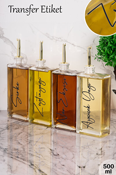 dnshome 4’lü 500 ml Transfer Etiketli Lüks Cam Yağdanlık Seti Gold Sızdırmaz ...