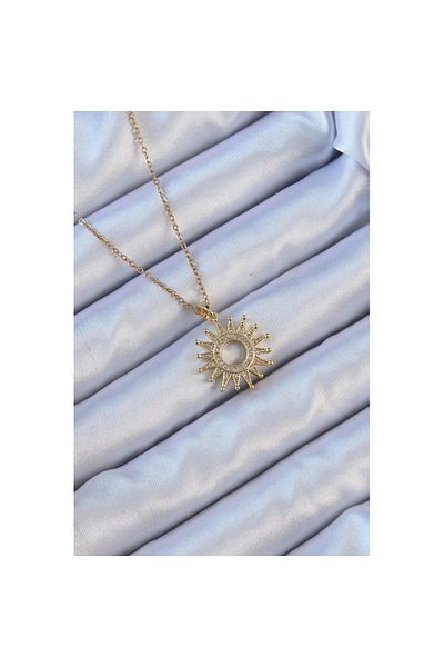 Skygo 316L Steel Chain Gold Color Zircon Jewelled Shining Sun Necklace - Tj-Bko9105