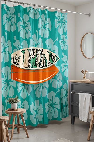 EVPANYA Perdeaua de baie, perdea de dus cu model tabla de surf, perdea de cada 175x200cm