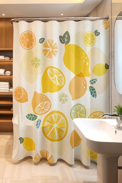 EVPANYA Perdeaua de baie, perdea de dus cu model de lamaie tăiate, perdea de ...