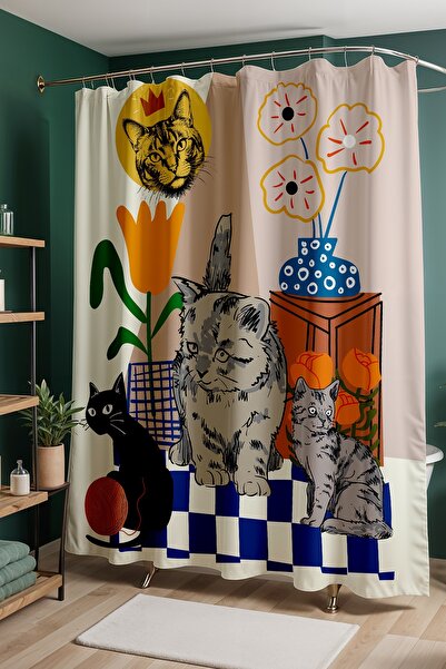 EVPANYA Perdeaua de baie, Perdeaua de dus cu model pisici de casa, Perdeaua d...