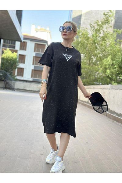 Kokoşum Butik 1037 Rochie Imprimată Stoned Neagră