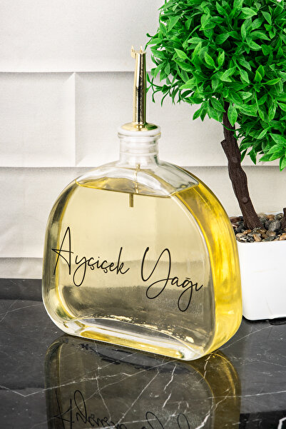 DNS HOME Luxury 500ml Oil Pot Gold Lock Lid Glass Oil Pot Sunflower Oil Olive Oil Sauce Bowl with Label Vinegar Bowl