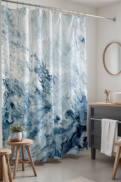 EVPANYA Banyo Perdesi, Okyanus Köpükleri Desenli Duş Perdesi, Küvet Perdesi 175x200cm