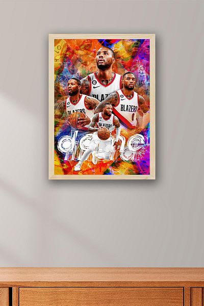 Saturn Damian Lillard Framed Painting - Basketball Nba Poster Painting