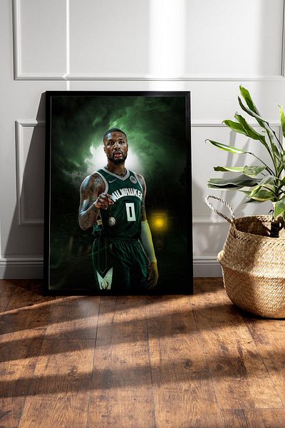 Saturn Damian Lillard Framed Painting - Basketball Nba Poster Painting