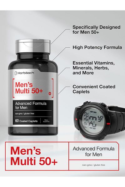 Horbaach Mens Multivitamin 50 Plus 60 Caplets Calcium Magnesium Molybdenum Vitamin A, B, C, D & E 50+