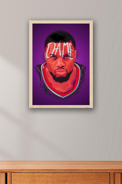 Saturn Damian Lillard Framed Painting - Dame Time Nba Poster Painting