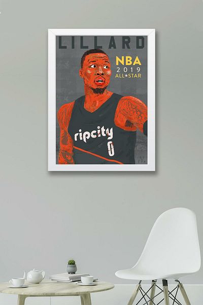Saturn Damian Lillard Framed Painting - Basketball Nba Poster Painting