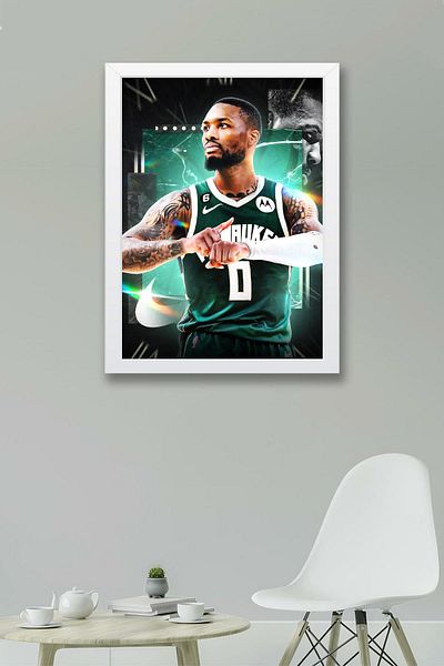 Saturn Damian Lillard Framed Painting - Basketball Nba Poster Painting