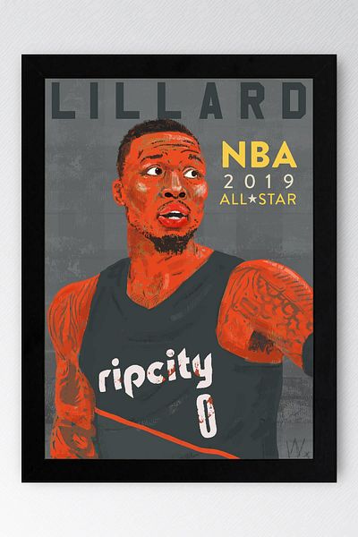 Saturn Damian Lillard Framed Painting - Basketball Nba Poster Painting