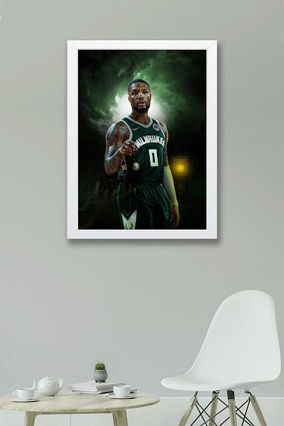 Saturn Damian Lillard Framed Painting - Basketball Nba Poster Painting