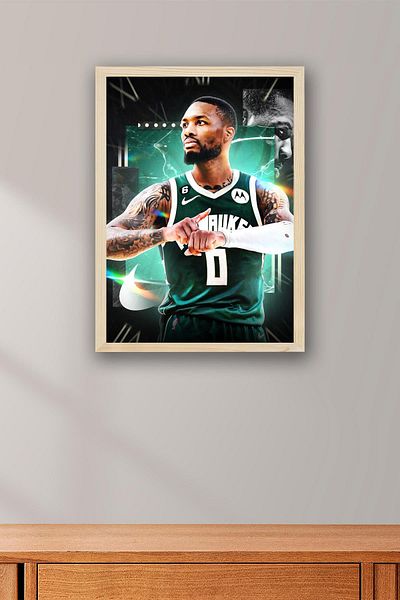 Saturn Damian Lillard Framed Painting - Basketball Nba Poster Painting
