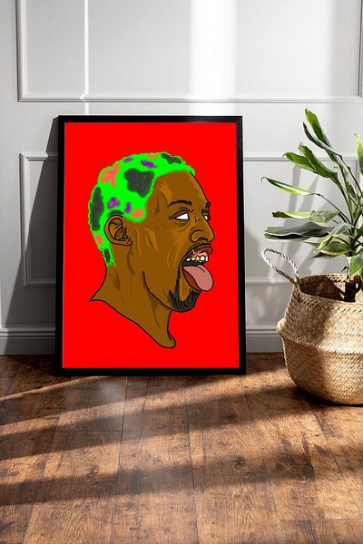 Saturn Dennis Rodman Framed Painting - Basketball Nba Poster Painting