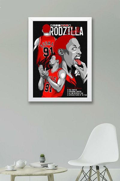 Saturn Dennis Rodman Framed Painting - Rodzilla Nba Poster Painting