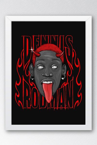 Saturn Dennis Rodman Framed Painting - Basketball Nba Poster Painting