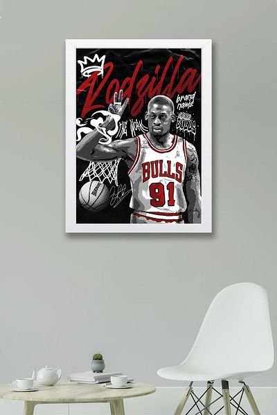 Saturn Dennis Rodman Framed Painting - Rodzilla Nba Poster Painting
