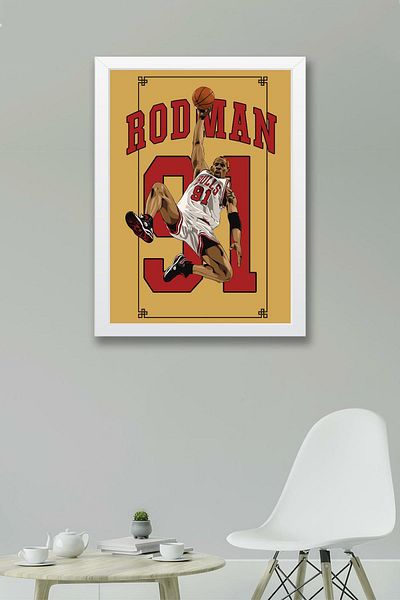 Saturn Dennis Rodman Framed Painting - Chicago Bulls Nba Poster Painting