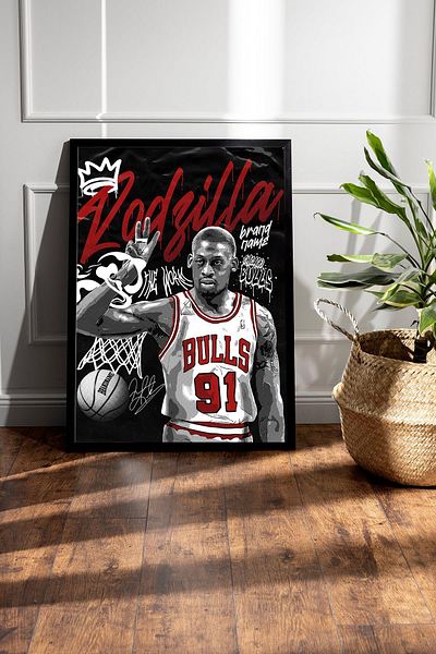 Saturn Dennis Rodman Framed Painting - Rodzilla Nba Poster Painting