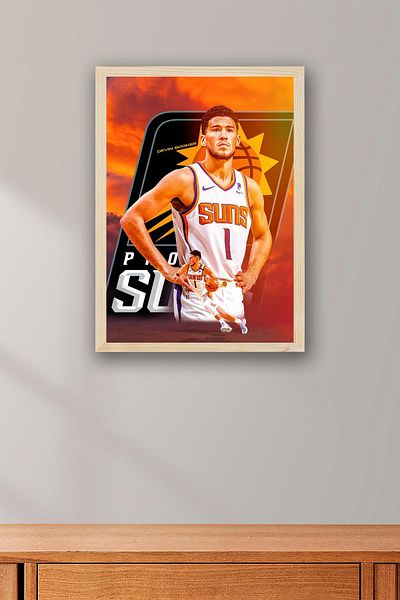 Saturn Devin Booker Framed Painting - Phoenix Suns Nba Poster Painting