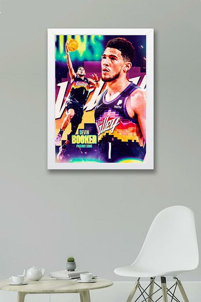 Saturn Devin Booker Framed Painting - Basketball Nba Poster Painting