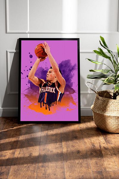 Saturn Devin Booker Framed Painting - Basketball Nba Poster Painting