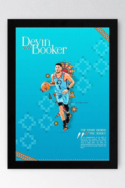 Saturn Devin Booker Framed Painting - Basketball Nba Poster Painting