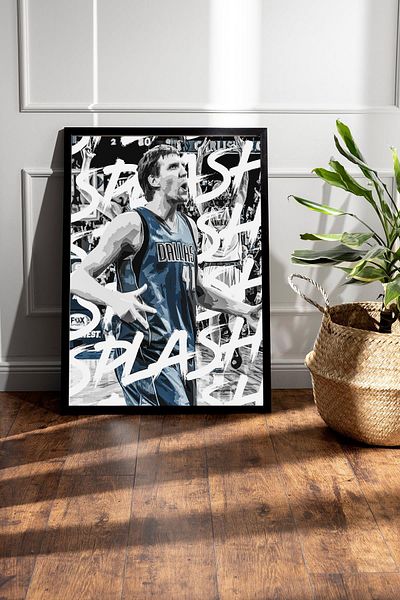 Saturn Dirk Nowitzki Framed Painting - Basketball Nba Poster Painting