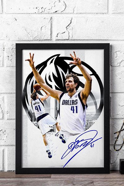 Saturn Dirk Nowitzki Framed Painting - Dallas Mavericks Nba Poster Painting