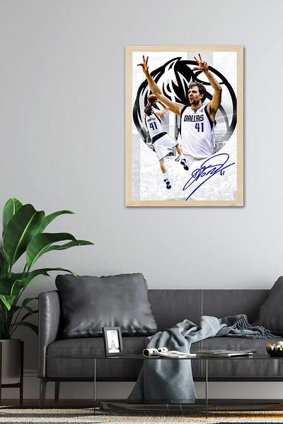 Saturn Dirk Nowitzki Framed Painting - Dallas Mavericks Nba Poster Painting
