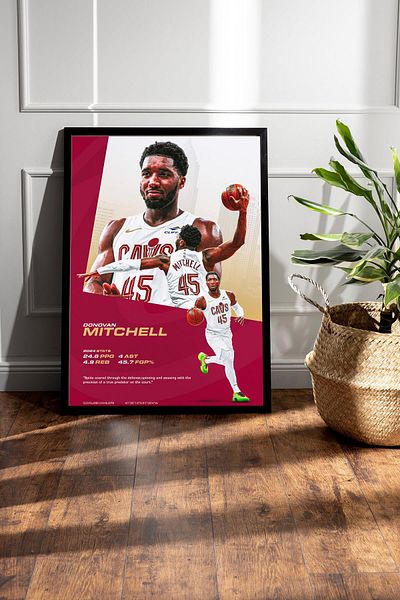 Saturn Donovan Mitchell Framed Painting - Basketball Nba Poster Painting