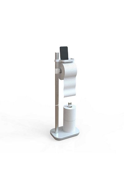 Prima Nova Sui Rust-Resistant Aluminium Toilet Paper Holder with Sturdy Base White and Silver