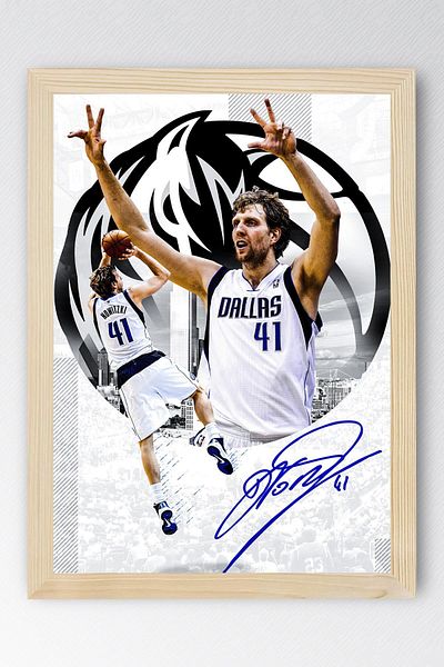 Saturn Dirk Nowitzki Framed Painting - Dallas Mavericks Nba Poster Painting