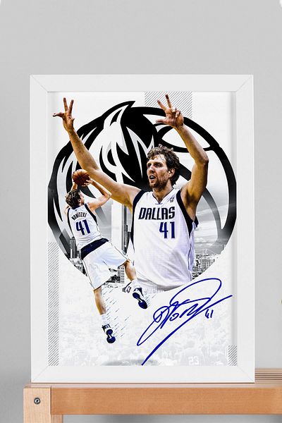Saturn Dirk Nowitzki Framed Painting - Dallas Mavericks Nba Poster Painting