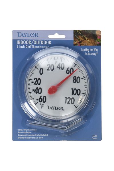 Taylor Precision Indoor/Outdoor Metal Dial Thermometer White and Black 6inch