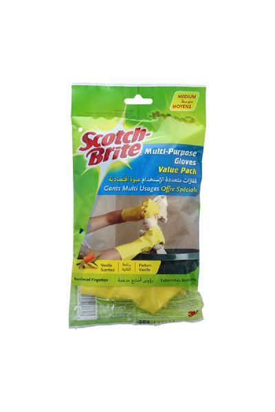 Scotch Brite Vanilla Scented Reinforced Fingertips All Purpose Gloves Yellow Medium